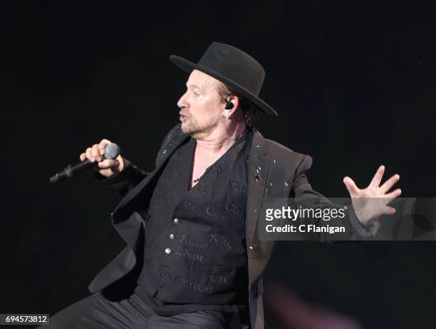 Bono of U2 performs during the 2017 Bonnaroo Arts And Music Festival on June 9, 2017 in Manchester, Tennessee.