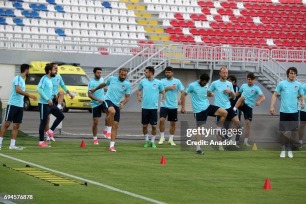 Players of Turkish National Football Team attend a training session before of FIFA 2018 World Cup Qualifiers match between Turkey and Kosovo at Loro...