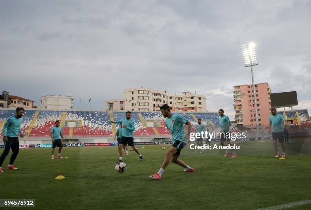 Players of Turkish National Football Team attend a training session before of FIFA 2018 World Cup Qualifiers match between Turkey and Kosovo at Loro...