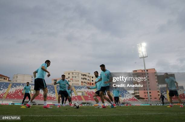 Players of Turkish National Football Team attend a training session before of FIFA 2018 World Cup Qualifiers match between Turkey and Kosovo at Loro...