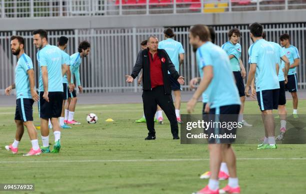 Head Coach of Turkey National Football Team Fatih Terim leads a training session before of FIFA 2018 World Cup Qualifiers match between Turkey and...