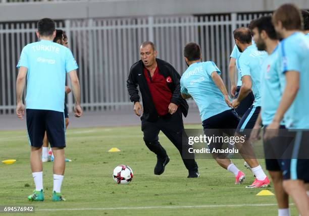 Head Coach of Turkey National Football Team Fatih Terim leads a training session before of FIFA 2018 World Cup Qualifiers match between Turkey and...