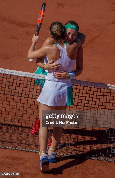 Jelena Ostapenko of Latvia wins over Simona Halep of Romania during the womens final at Roland Garros Grand Slam Tournament - Day 14 on June 10, 2017...