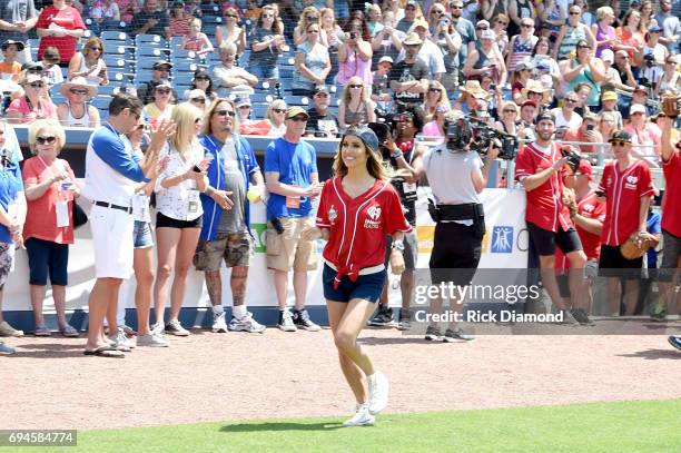 Kaitlyn Bristowe from NBC's The Bachlorette arrives at the 27th Annual City of Hope Celebrity Softball Game at First Tennessee Park on June 10, 2017...