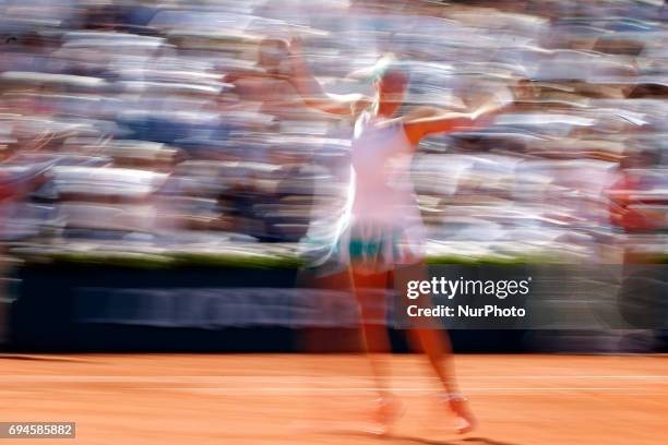 Jelena Ostapenko of Latvia celebrates victory in the ladies singles final match against Simona Halep of Romania on day fourteen of the 2017 French...