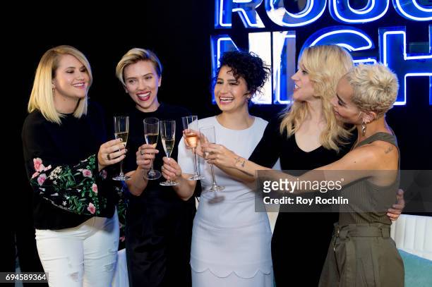 Actors Jillian Bell, Scarlett Johansson, Ilana Glazer, Kate McKinnon and Zoe Kravitz attend the "Rough Night" photo call at Crosby Street Hotel on...