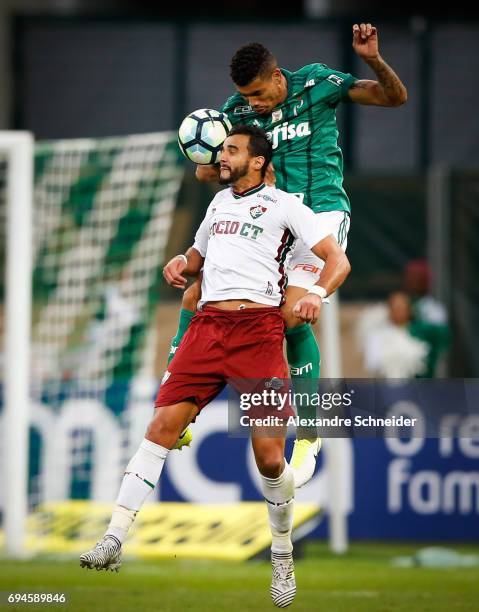 Pablo Escobar of Palmeiras and Thiago Maia of Fluminense in action during the match between Palmeiras and Fluminense for the Brasileirao Series A...