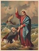 Jesus walks on the water (Matthew 14), chromolithograph, published 1886