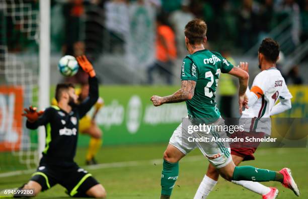 Roger Guedes of Palmeiras scores their thirth goal during the match between Palmeiras and Fluminense for the Brasileirao Series A 2017 at Allianz...