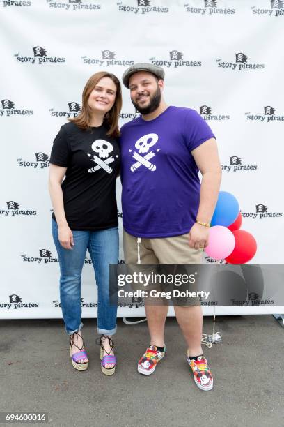 Actors Emily Deschanel and Daniel Franzese attend The Story Pirates Benefit Performance at Crossroads School for Arts & Sciences on June 10, 2017 in...