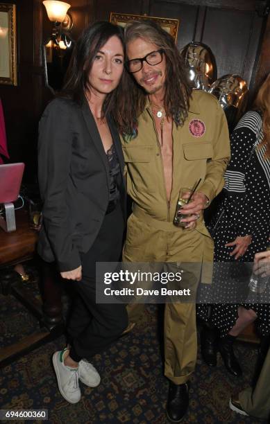 Mary McCartney and Steven Tyler attend a celebration of the Stella McCartney AW17 collection and film launch at Ye Olde Mitre on June 10, 2017 in...