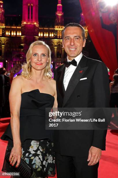 Eveline Steinberger-Kern and Austrian chancellor Christian Kern arrive for the Life Ball 2017 at City Hall on June 10, 2017 in Vienna, Austria.