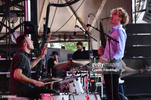 Recording artists Ryan Winnen and Chase Lawrence of Coin perform onstage at Which Stage during Day 3 of the 2017 Bonnaroo Arts And Music Festival on...