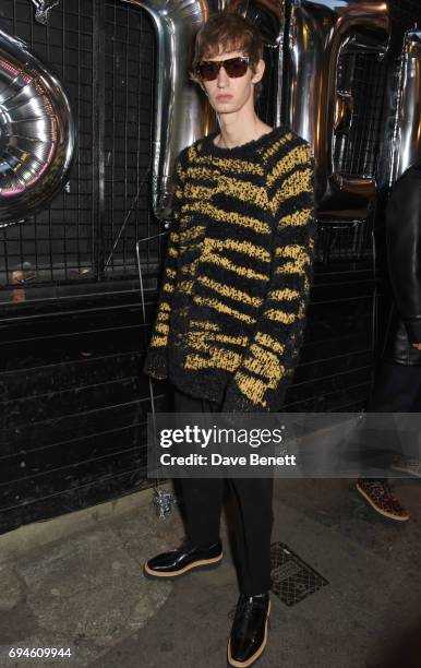 Model poses at a celebration of the Stella McCartney AW17 collection and film launch at Ye Olde Mitre on June 10, 2017 in London, England.