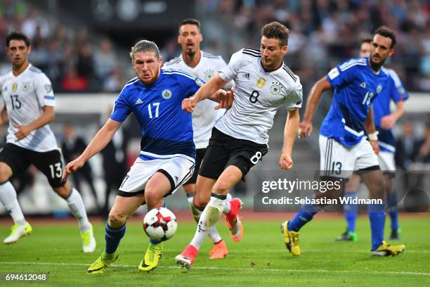 Juri Biordi of San Marino and Leon Goretzka of Germany compete for the ball during the FIFA 2018 World Cup Qualifier between Germany and San Marino...