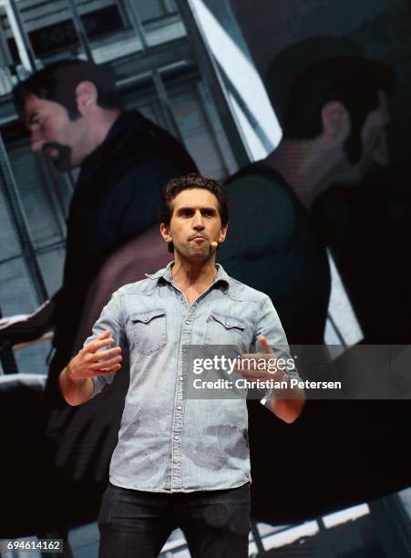 Writer and director at Hazelight, Josef Faris introduces 'A Way Out' during the Electronic Arts EA Play event at the Hollywood Palladium on June 10,...