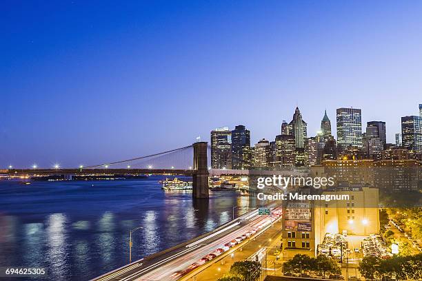 manhattan, lower manhattan and brooklyn bridge - cable stayed bridge stock pictures, royalty-free photos & images
