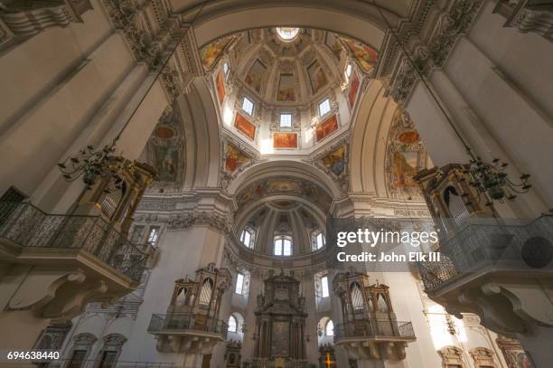 salzburger dom cathedral, nave - salzburg stock pictures, royalty-free photos & images