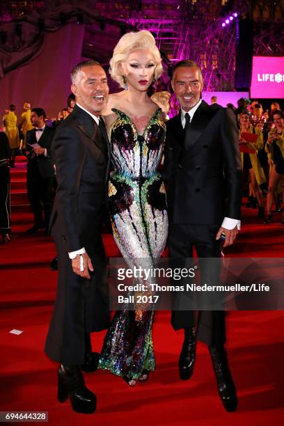 Dan Caten, Dean Caten and guest attend the Life Ball 2017 Gala Dinner at City Hall on June 10, 2017 in Vienna, Austria.
