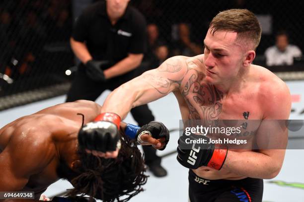 Luke Jumeau of Australia punches Dominique Steele in their welterweight fight during the UFC Fight Night event at the Spark Arena on June 11, 2017 in...