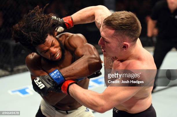 Luke Jumeau of Australia punches Dominique Steele in their welterweight fight during the UFC Fight Night event at the Spark Arena on June 11, 2017 in...