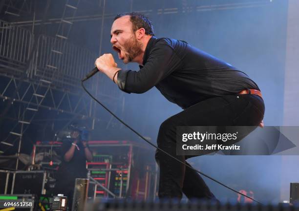 Recording artist Samuel T. Herring of Future Islands performs onstage at What Stage during Day 3 of the 2017 Bonnaroo Arts And Music Festival on June...