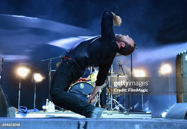 Recording artist Samuel T. Herring of Future Islands performs onstage at What Stage during Day 3 of the 2017 Bonnaroo Arts And Music Festival on June...