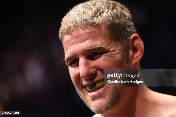 Daniel Kelly of Australia prepares to enter the Octagon before facing Derek Brunson in their middleweight fight during the UFC Fight Night event at...