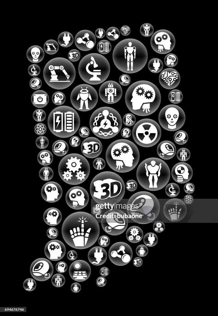 Vector Robots Button Indiana Robots And Robotics Black Vector Button Pattern High-Res Vector ...