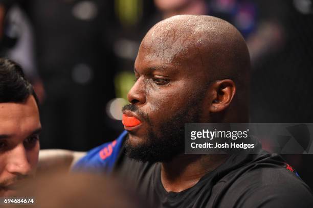 Derrick Lewis reacts after being defeated by Mark Hunt of New Zealand in their heavyweight fight during the UFC Fight Night event at the Spark Arena...
