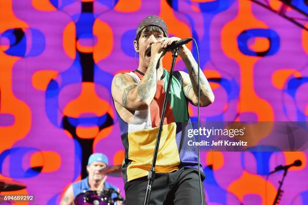 Recording artist Anthony Kiedis of Red Hot Chili Peppers performs onstage at What Stage during Day 3 of the 2017 Bonnaroo Arts And Music Festival on...