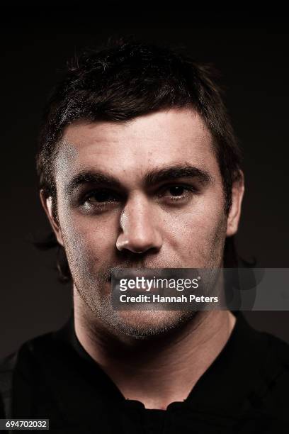 Liam Squire poses for a portrait during the New Zealand All Blacks Headshots Session on June 11, 2017 in Auckland, New Zealand.