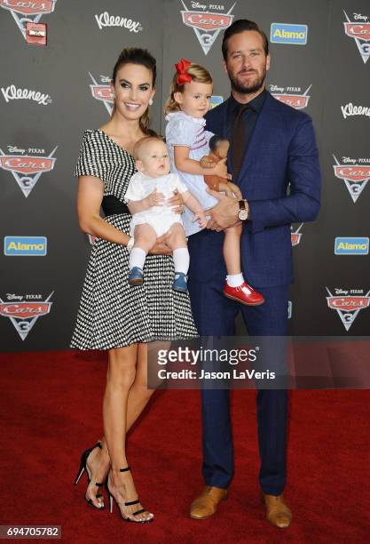 Elizabeth Chambers, Armie Hammer and children Harper Hammer and Ford Douglas Armand Hammer attend the premiere of "Cars 3" at Anaheim Convention...
