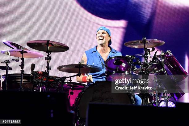 Recording artist Chad Smith of Red Hot Chili Peppers performs onstage at What Stage during Day 3 of the 2017 Bonnaroo Arts And Music Festival on June...