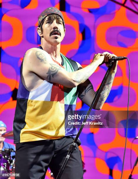 Recording artist Anthony Kiedis of Red Hot Chili Peppers performs onstage at What Stage during Day 3 of the 2017 Bonnaroo Arts And Music Festival on...