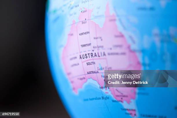 close-up of australia on globe - australia map stock pictures, royalty-free photos & images