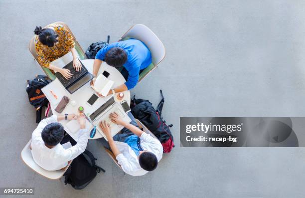 estudiantes universitarios estudiando en un grupo - college campus students fotografías e imágenes de stock