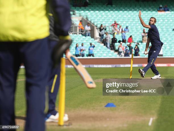 Imran Tahir of South Africa warming up during the ICC Champions Trophy Group B match between India and South Africa at The Kia Oval on June 11, 2017...