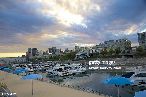pleasure boats in old port, montreal - clock tower beach canada stock pictures, royalty-free photos & images