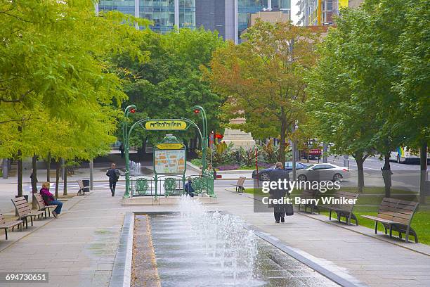 fountains and metro entrance, montreal - montreal street stock pictures, royalty-free photos & images