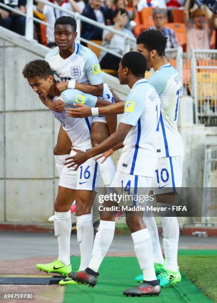 Dominic Calvert-Lewin of England celebrates with team mates as he scores their first goal during the FIFA U-20 World Cup Korea Republic 2017 Final...