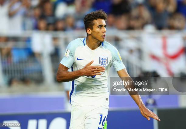 Dominic Calvert-Lewin of England celebrates as he scores their first goal during the FIFA U-20 World Cup Korea Republic 2017 Final between Venezuela...