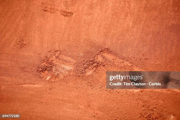 French Open Tennis Tournament - The clay court canvas of Roland Garros. The clay courts of Roland Garros provide a blank canvas for random lines and...