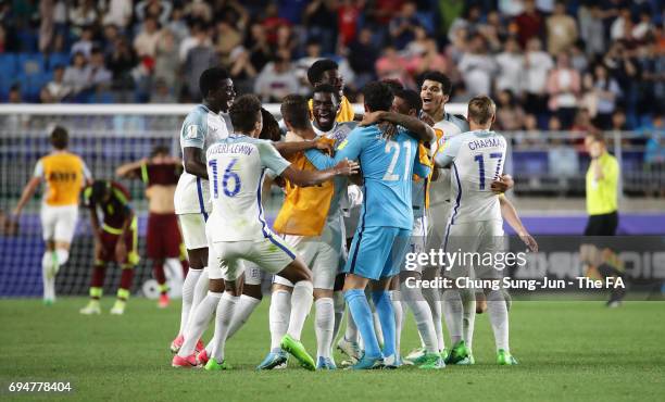 England players celebrate victory after the FIFA U-20 World Cup Korea Republic 2017 Final between Venezuela and England at Suwon World Cup Stadium on...