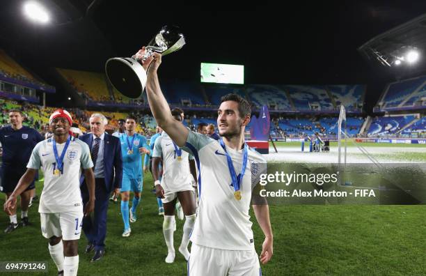 Captain Lewis Cook of England celebrates victory with the trophy after the FIFA U-20 World Cup Korea Republic 2017 Final between Venezuela and...
