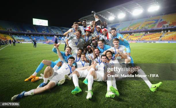 England players celebrate victory with the trophy after the FIFA U-20 World Cup Korea Republic 2017 Final between Venezuela and England at Suwon...