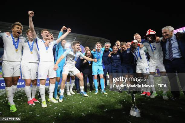 England players celebrate victory after the FIFA U-20 World Cup Korea Republic 2017 Final between Venezuela and England at Suwon World Cup Stadium on...