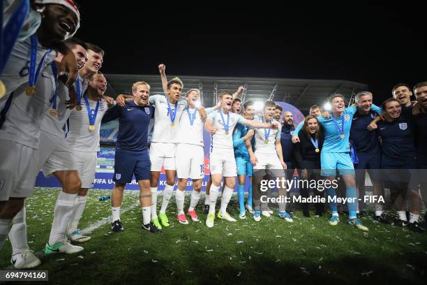 England players celebrate victory after the FIFA U-20 World Cup Korea Republic 2017 Final between Venezuela and England at Suwon World Cup Stadium on...
