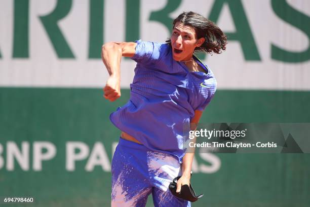 French Open Tennis Tournament - Day Fourteen. Alexei Popyrin of Australian celebrates after defeating Nicola Kuhn of Spain to win the Boy's Singles...