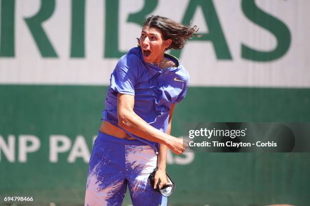 French Open Tennis Tournament - Day Fourteen. Alexei Popyrin of Australian celebrates after defeating Nicola Kuhn of Spain to win the Boy's Singles...